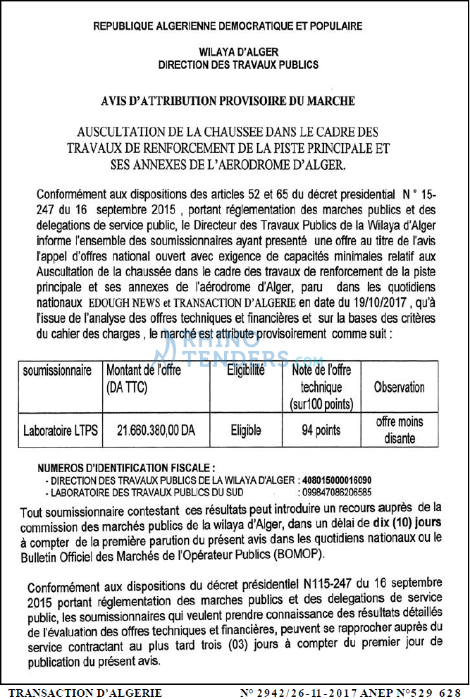 TRANSACTION D'ALGERIE