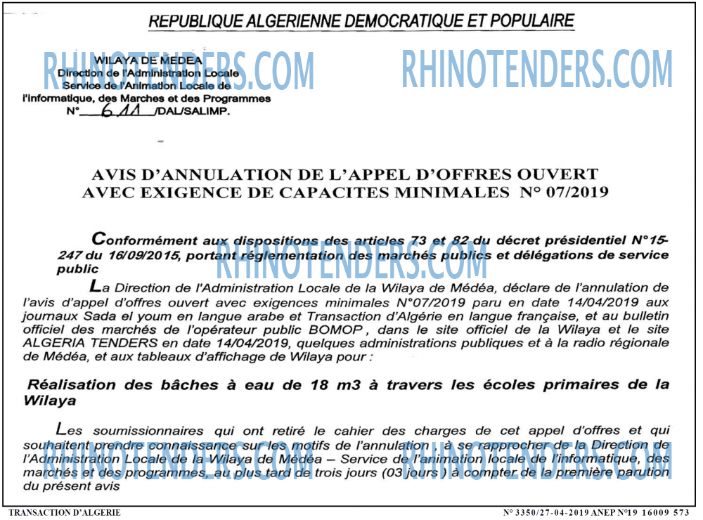 TRANSACTION D'ALGERIE