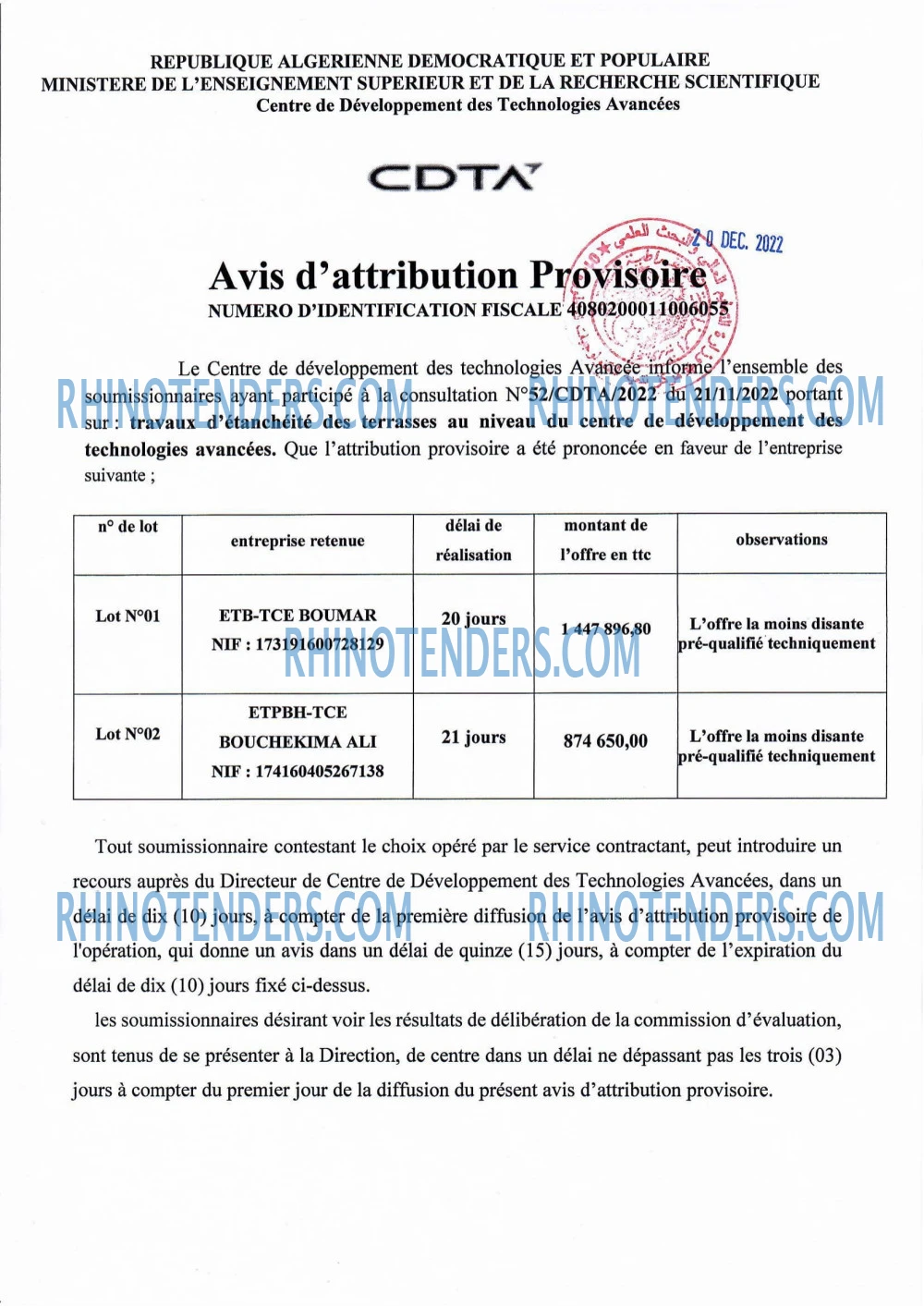 CDTA - Centre De Développement Des Technologies Avancées