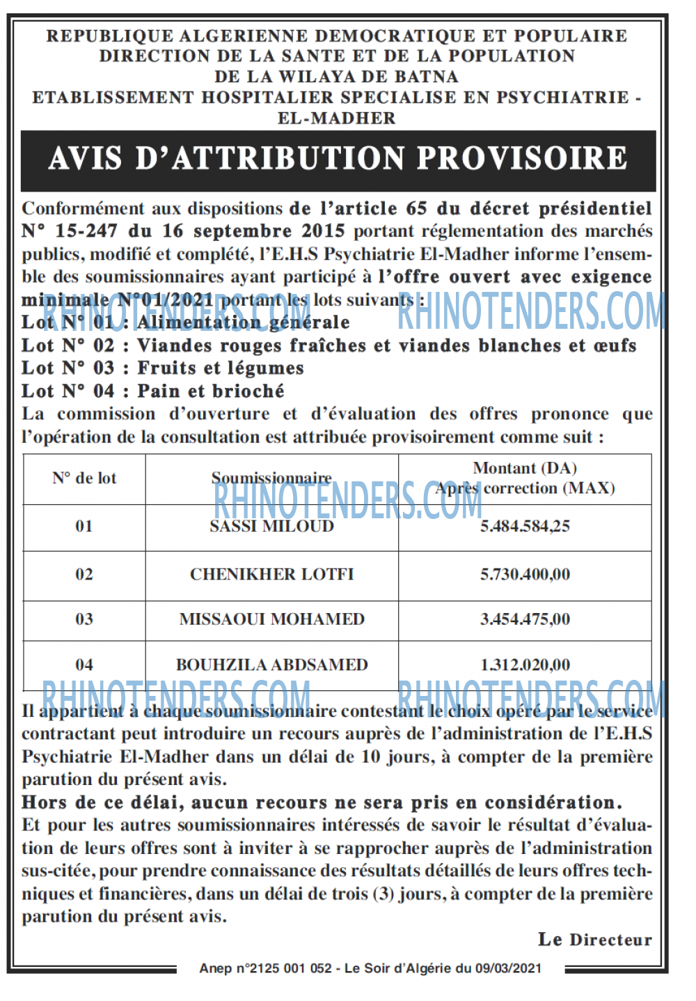 LE SOIR D'ALGERIE