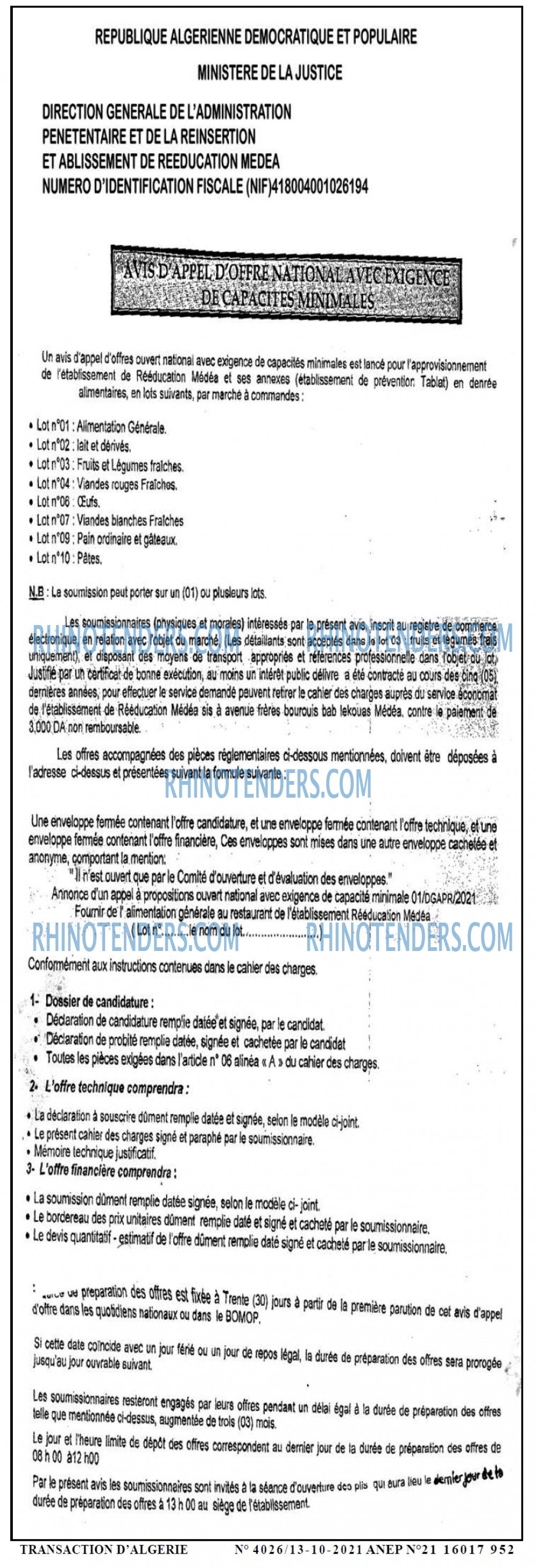 TRANSACTION D'ALGERIE