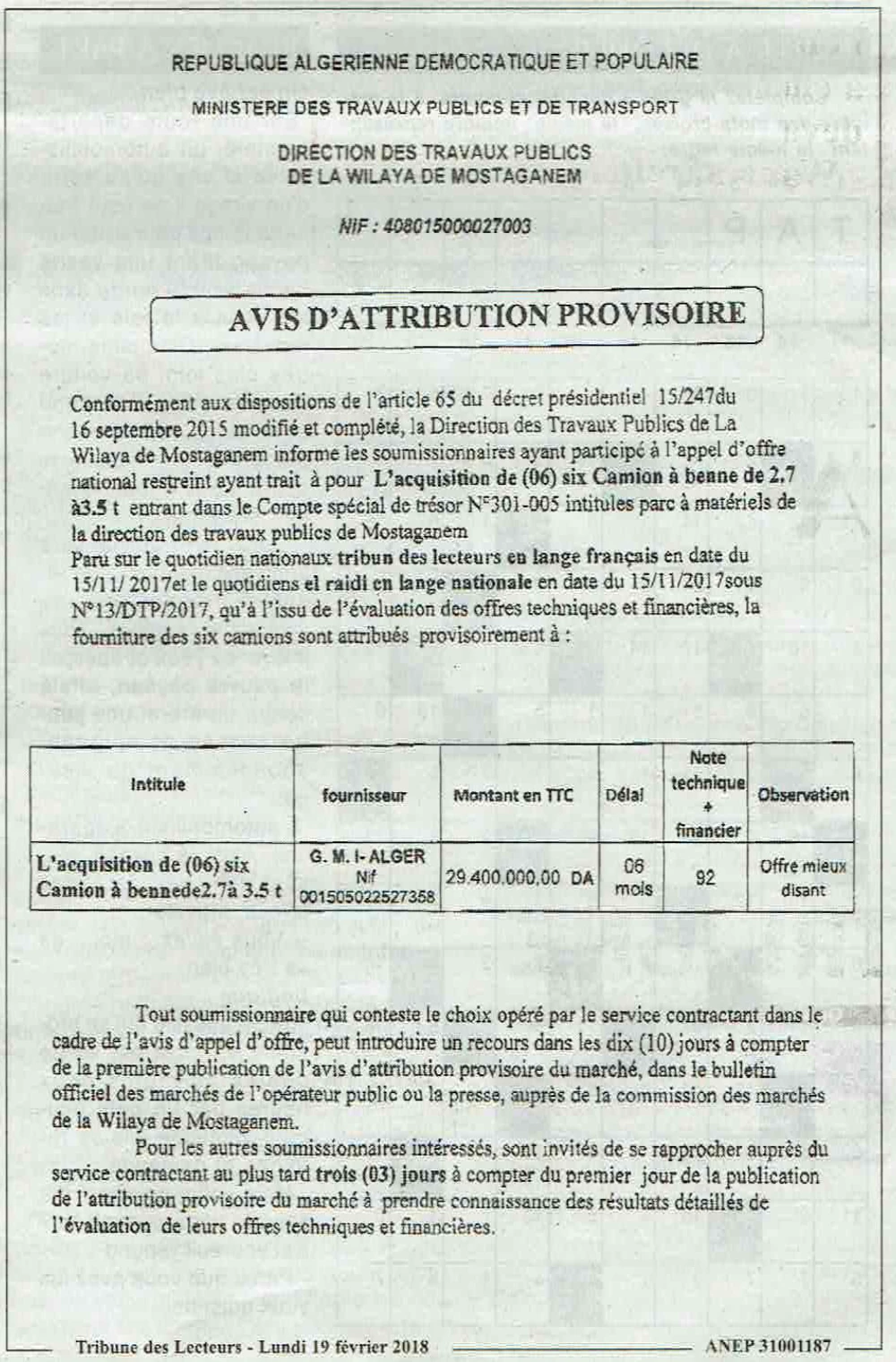 TRIBUNE DES LECTEURS