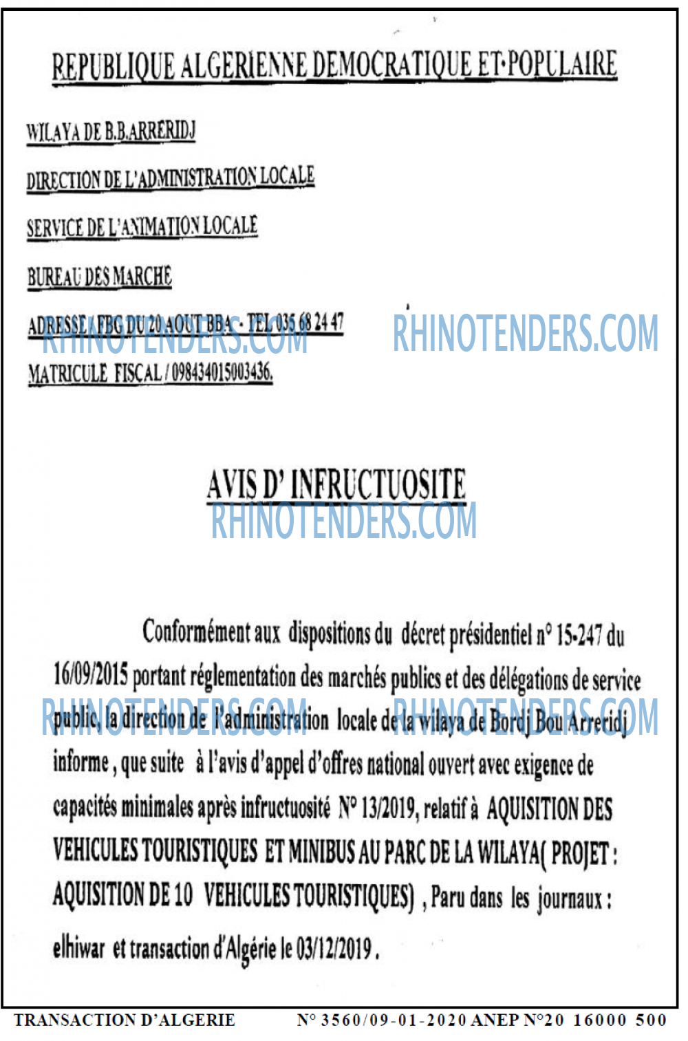 TRANSACTION D'ALGERIE