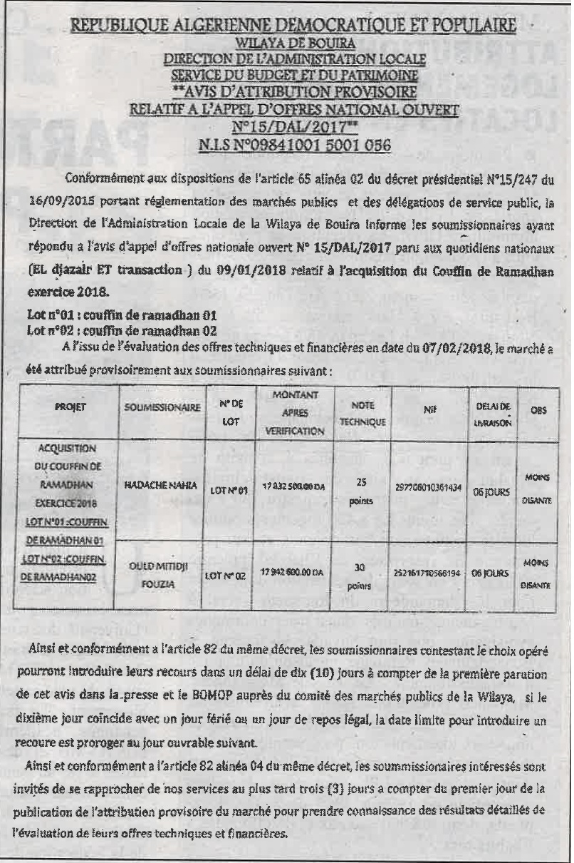 TRANSACTION D'ALGERIE