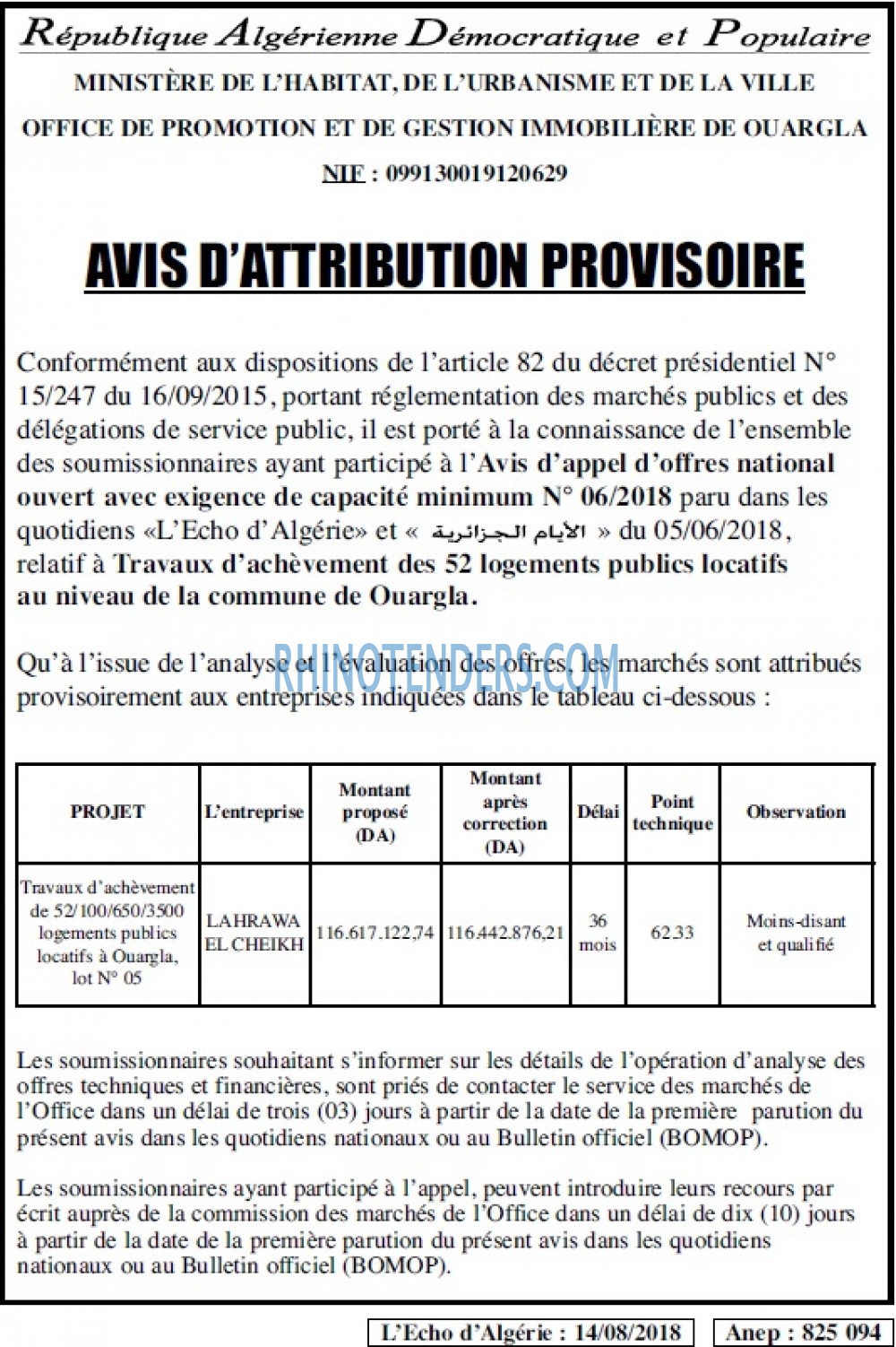 L'ECHO D'ALGERIE