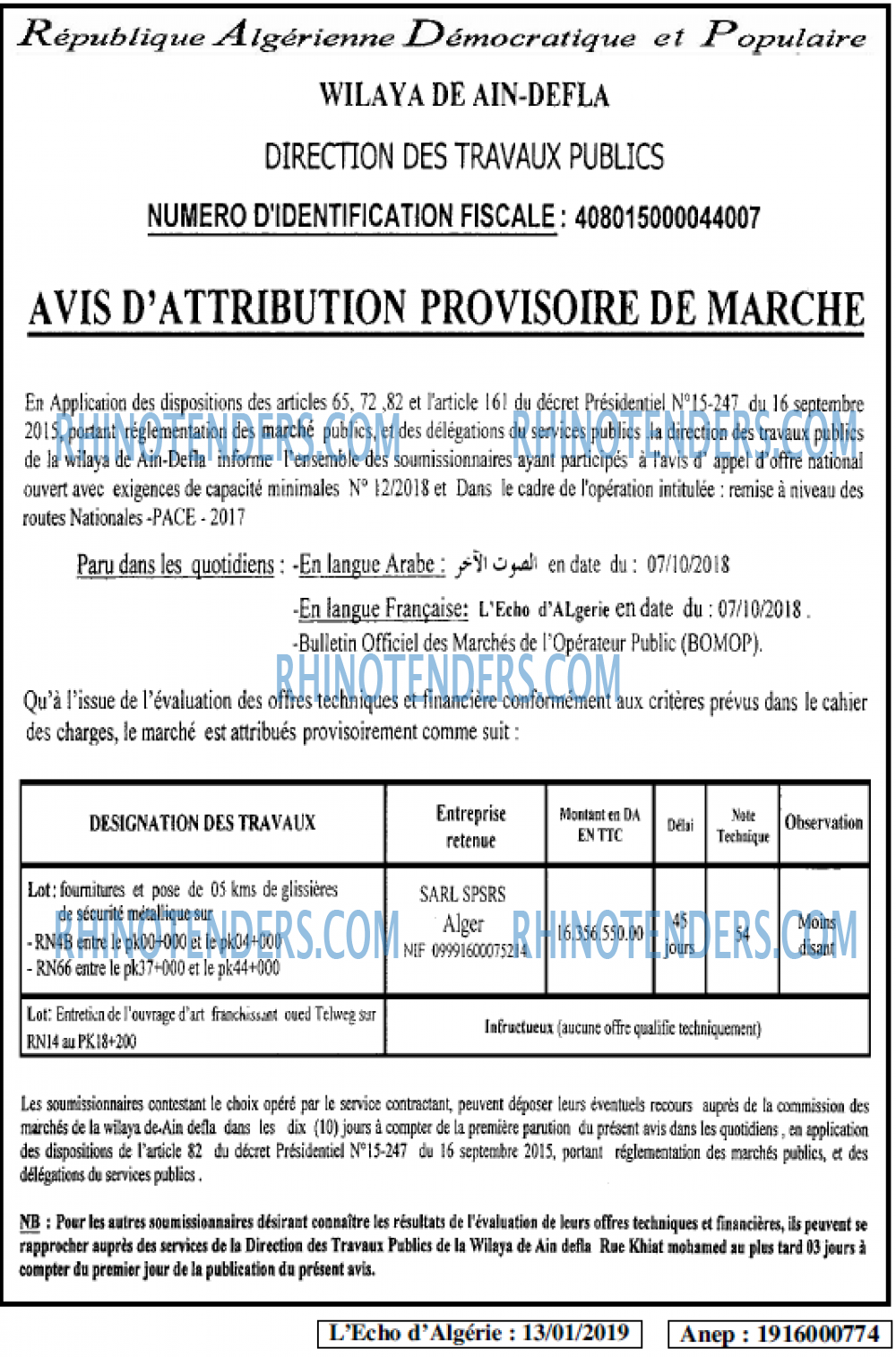 L'ECHO D'ALGERIE