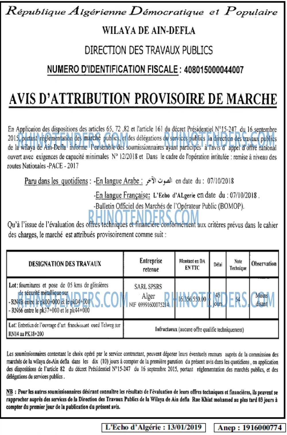 L'ECHO D'ALGERIE