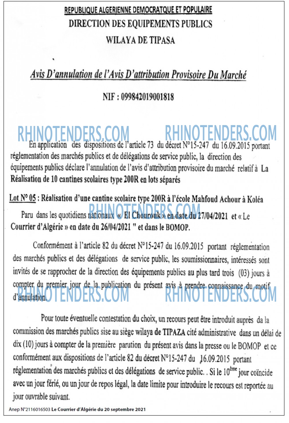 Le Courrier d'Algerie