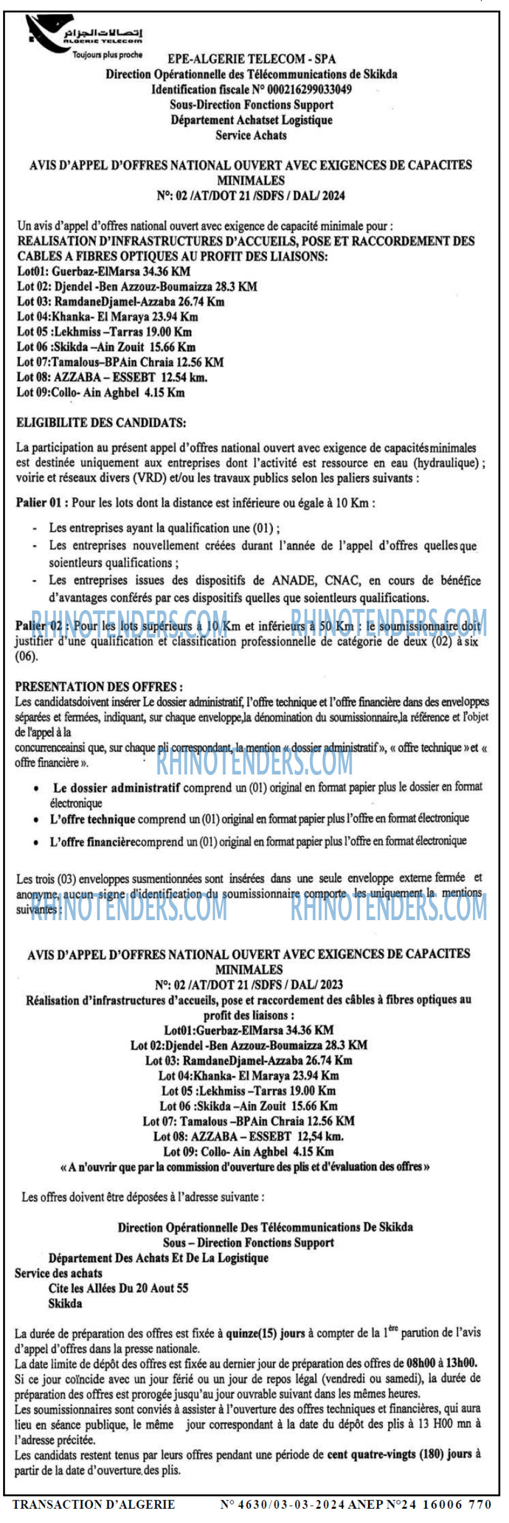 TRANSACTION D'ALGERIE