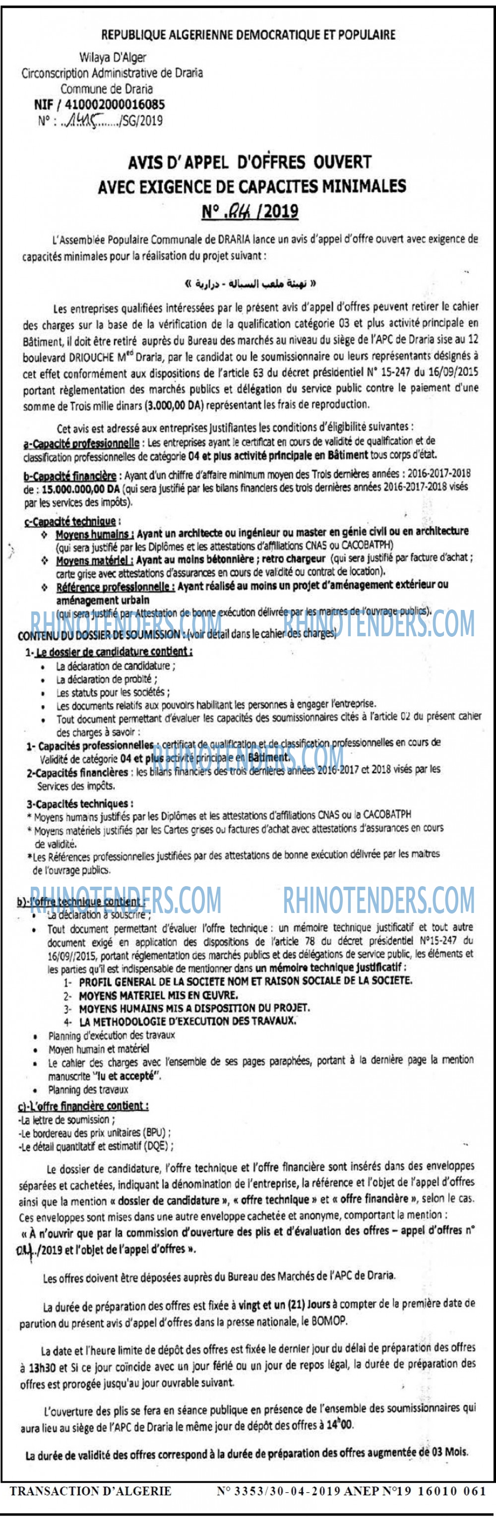 TRANSACTION D'ALGERIE