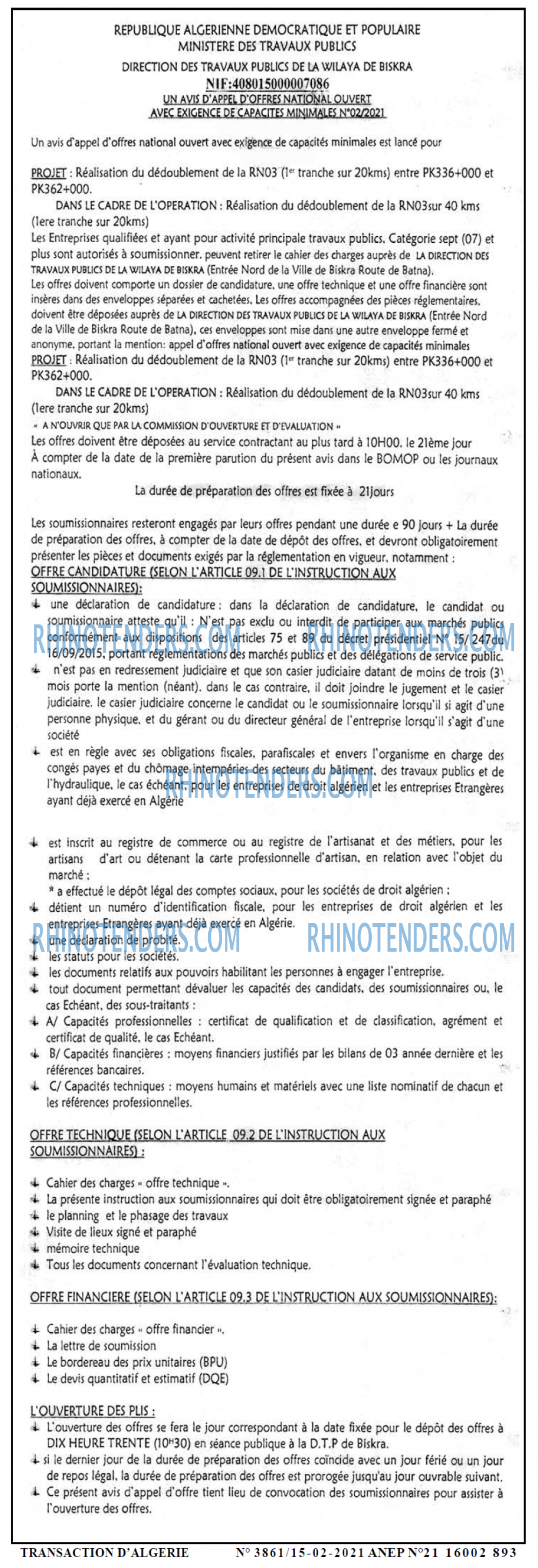 TRANSACTION D'ALGERIE