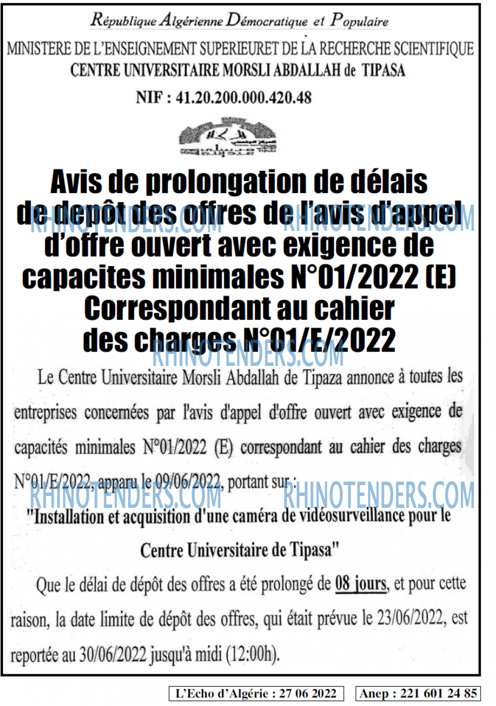 L'ECHO D'ALGERIE