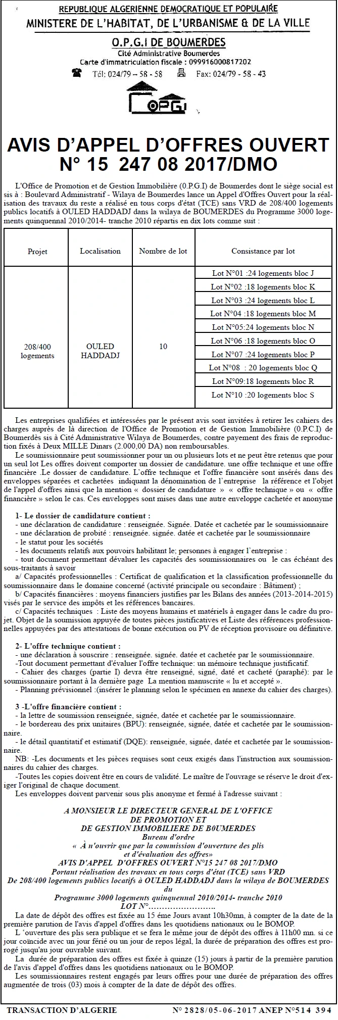 TRANSACTION D'ALGERIE