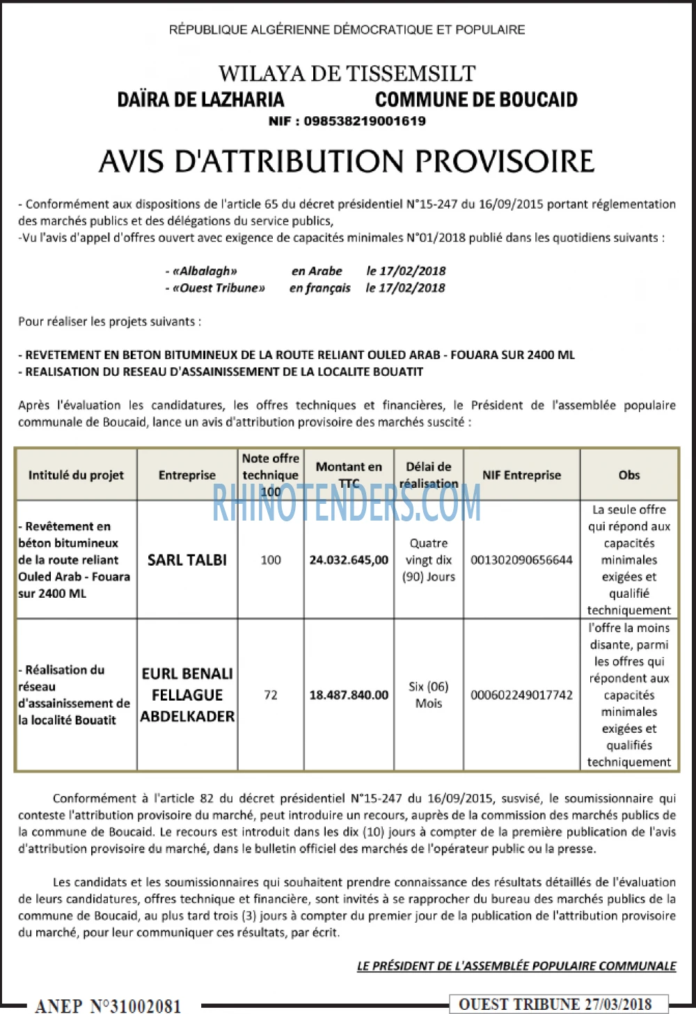 ouest TRIBUNE