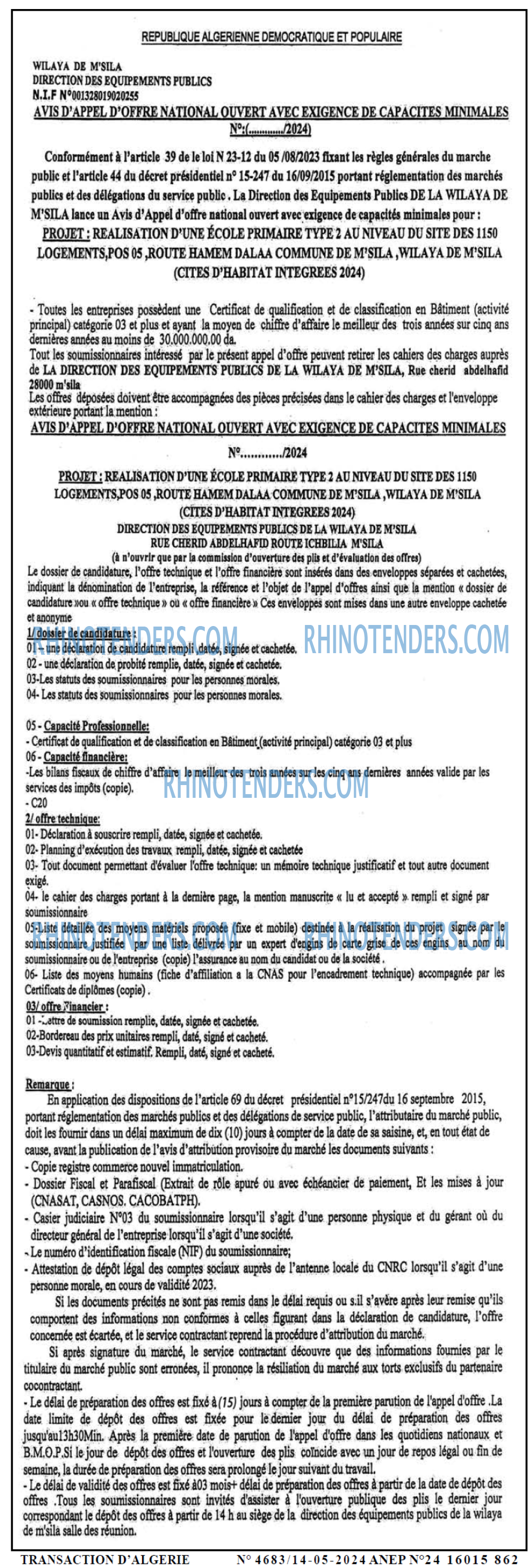 TRANSACTION D'ALGERIE