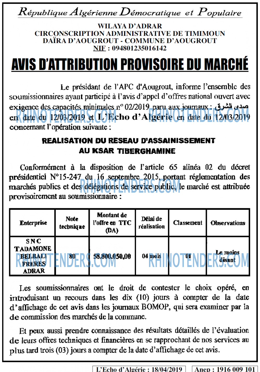 L'ECHO D'ALGERIE