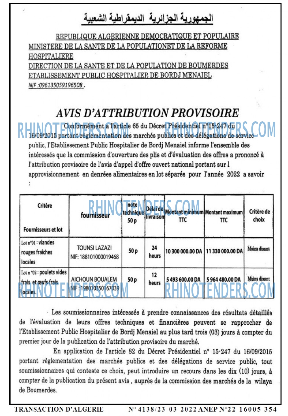TRANSACTION D'ALGERIE