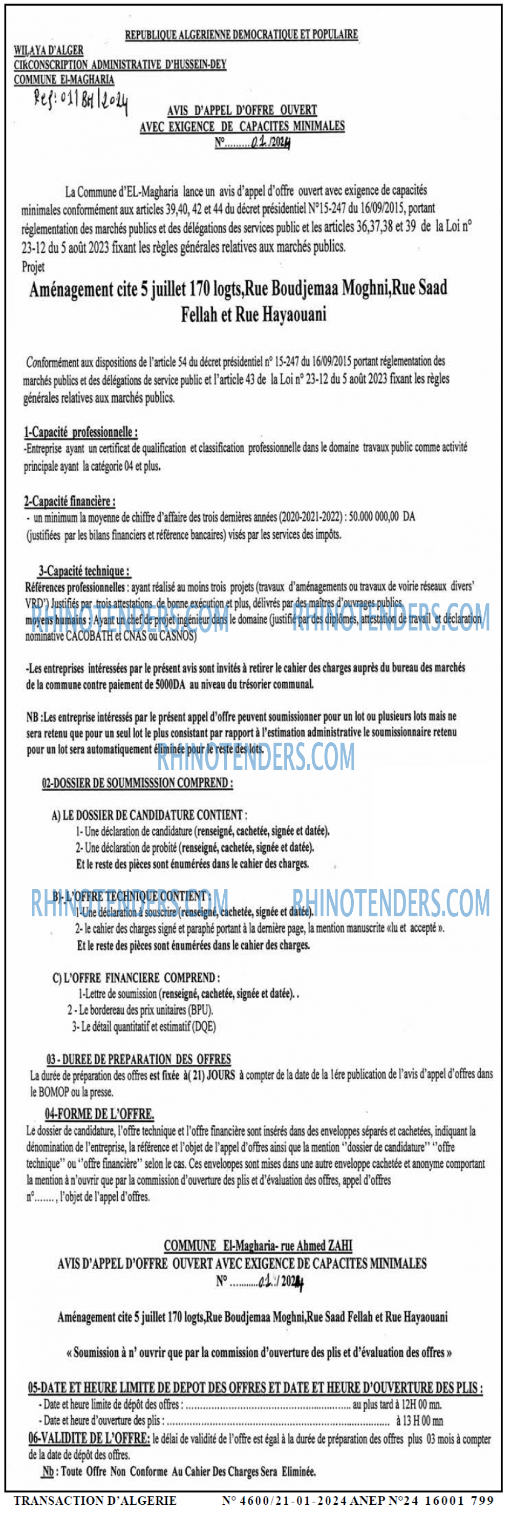 TRANSACTION D'ALGERIE
