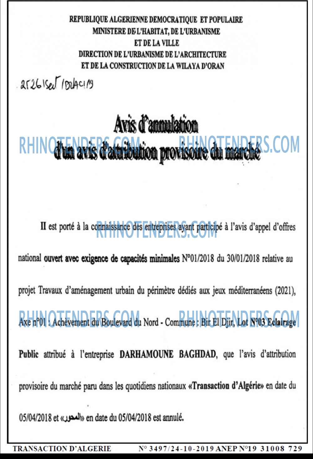 TRANSACTION D'ALGERIE