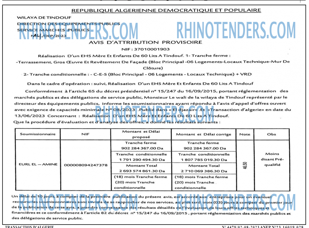 TRANSACTION D'ALGERIE