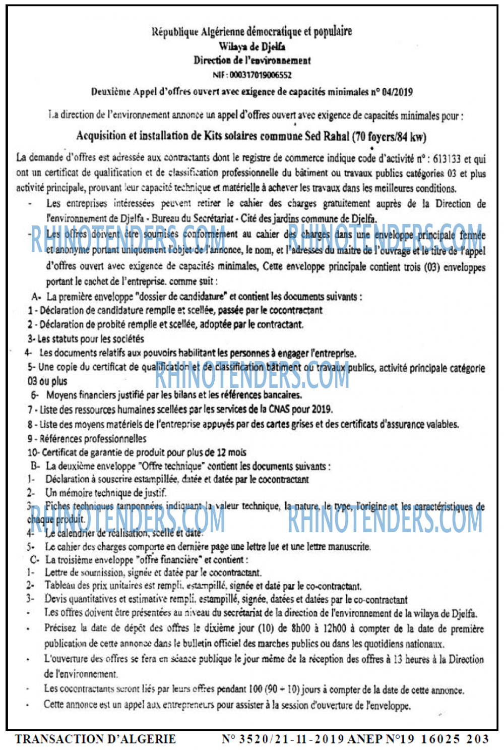 TRANSACTION D'ALGERIE