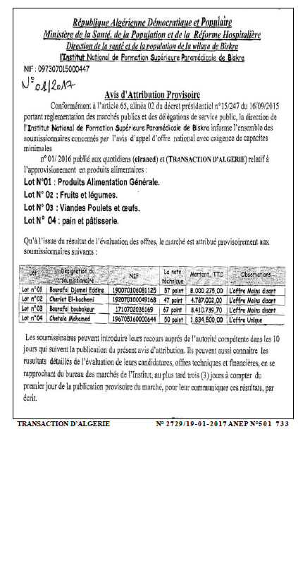 TRANSACTION D'ALGERIE