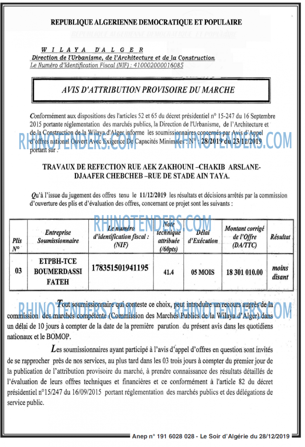 LE SOIR D'ALGERIE