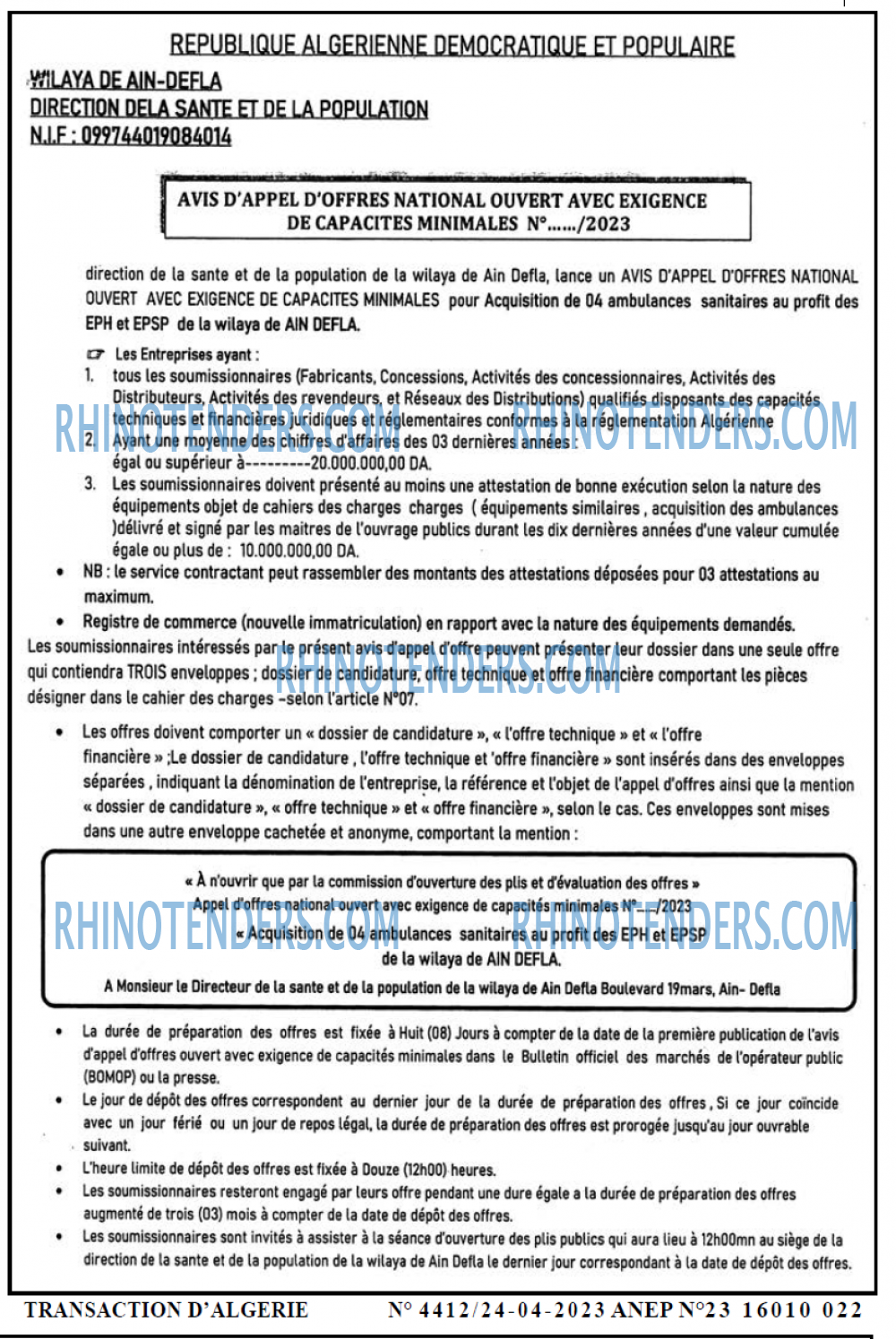 TRANSACTION D'ALGERIE