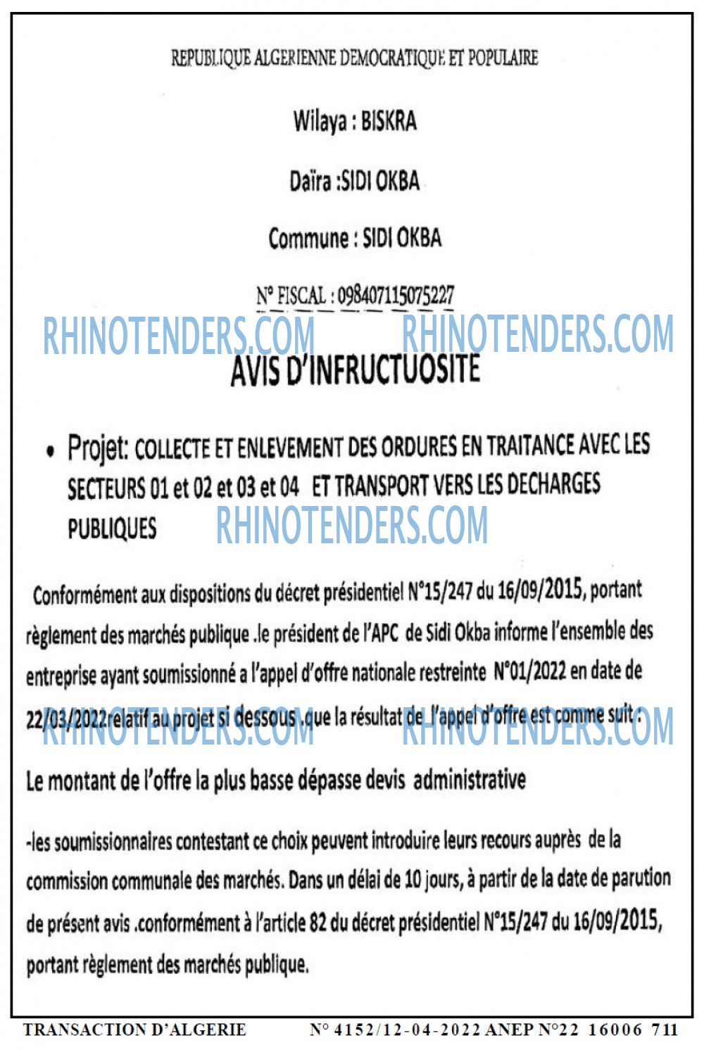 TRANSACTION D'ALGERIE