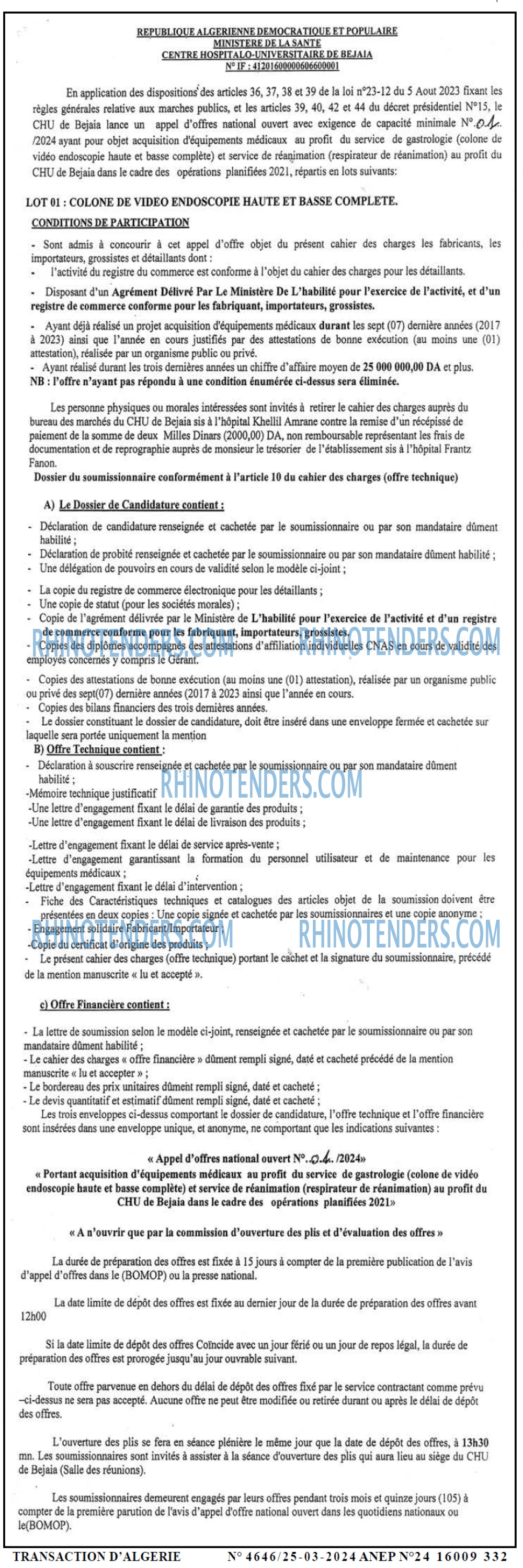 TRANSACTION D'ALGERIE