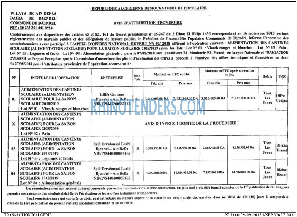 TRANSACTION D'ALGERIE