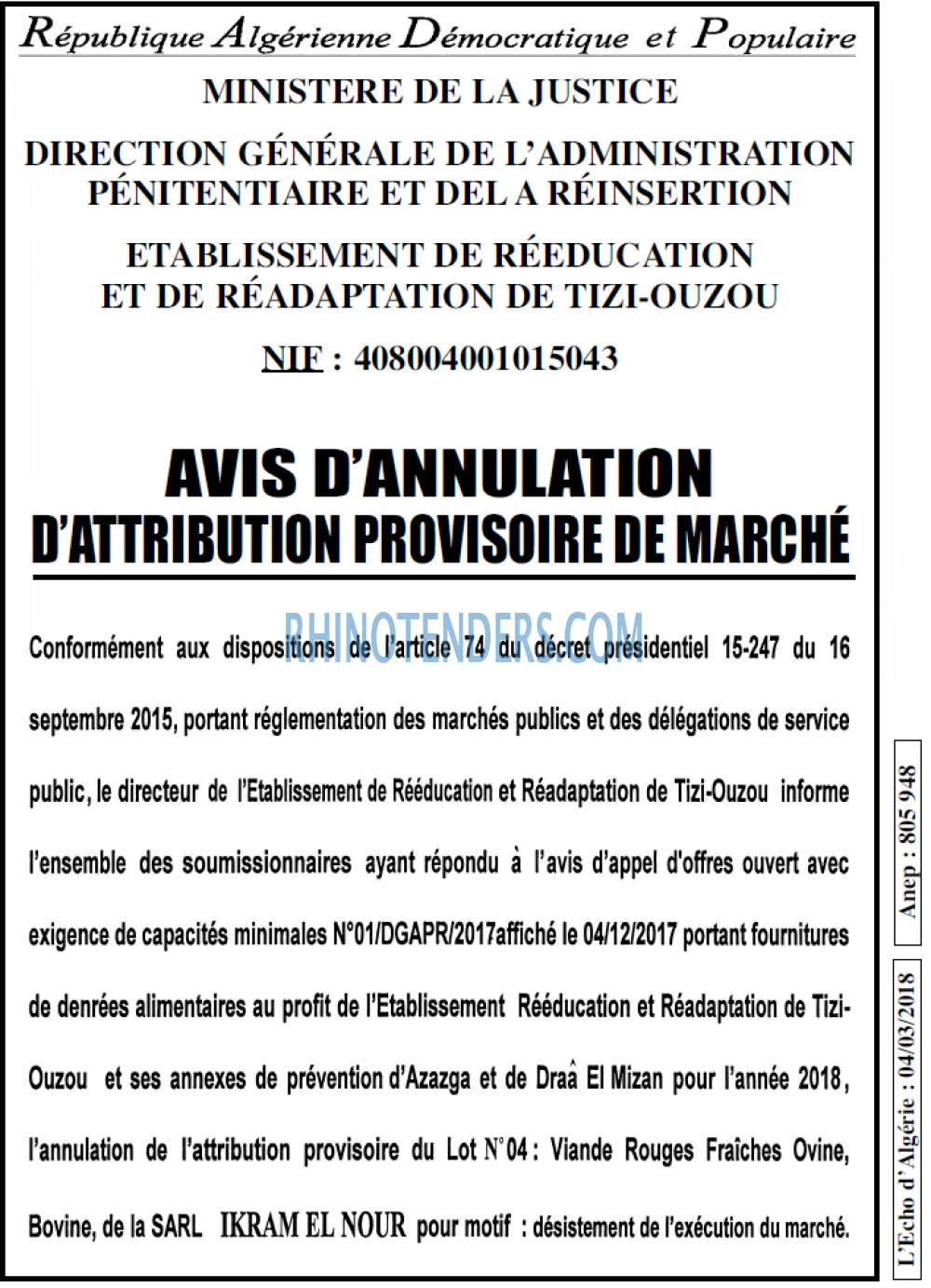 L'ECHO D'ALGERIE