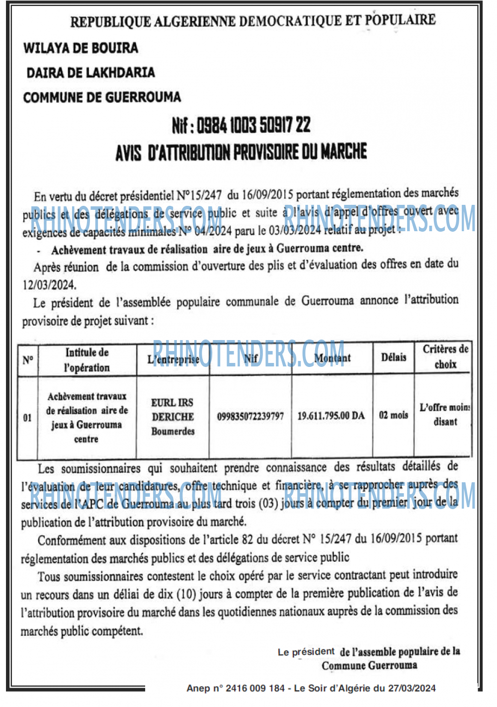 LE SOIR D'ALGERIE