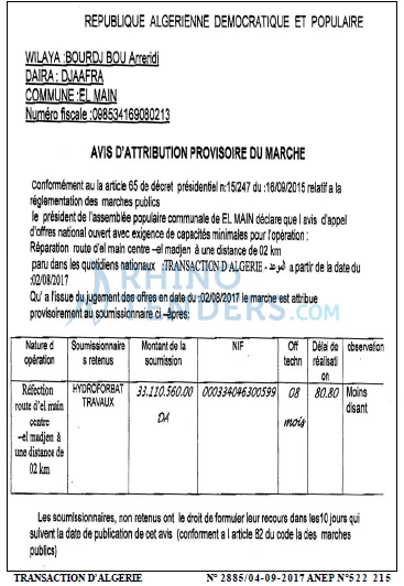 TRANSACTION D'ALGERIE