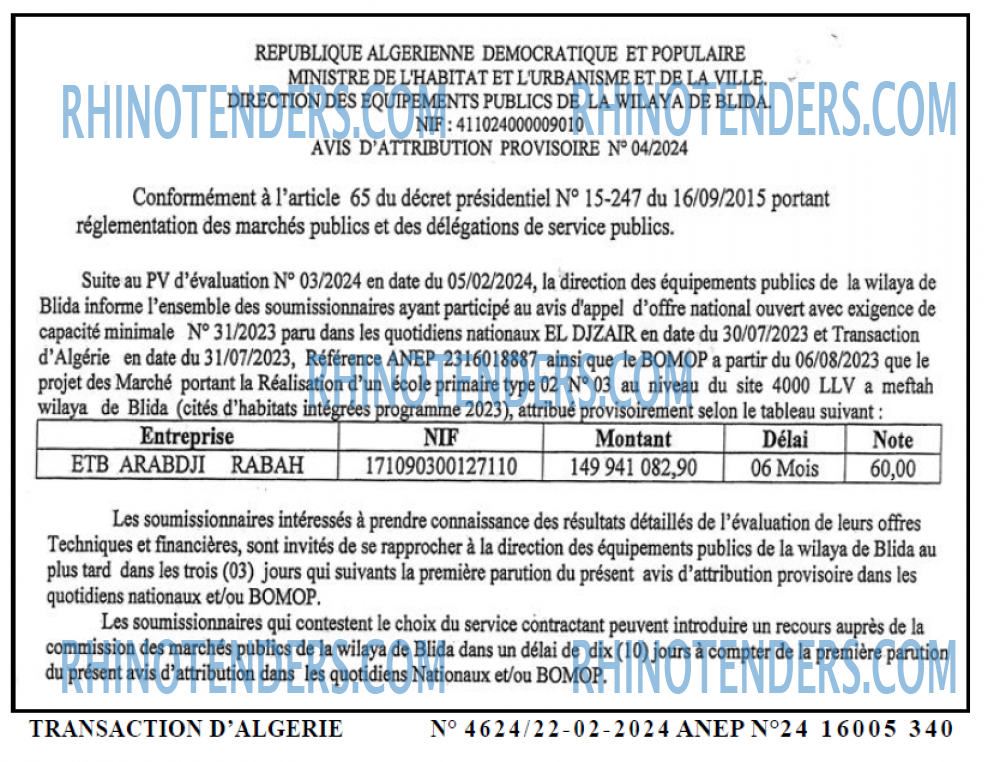 TRANSACTION D'ALGERIE