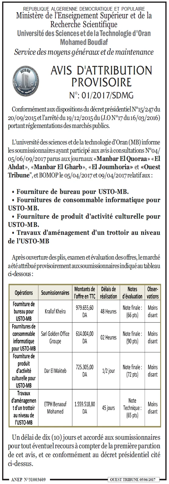 ouest TRIBUNE