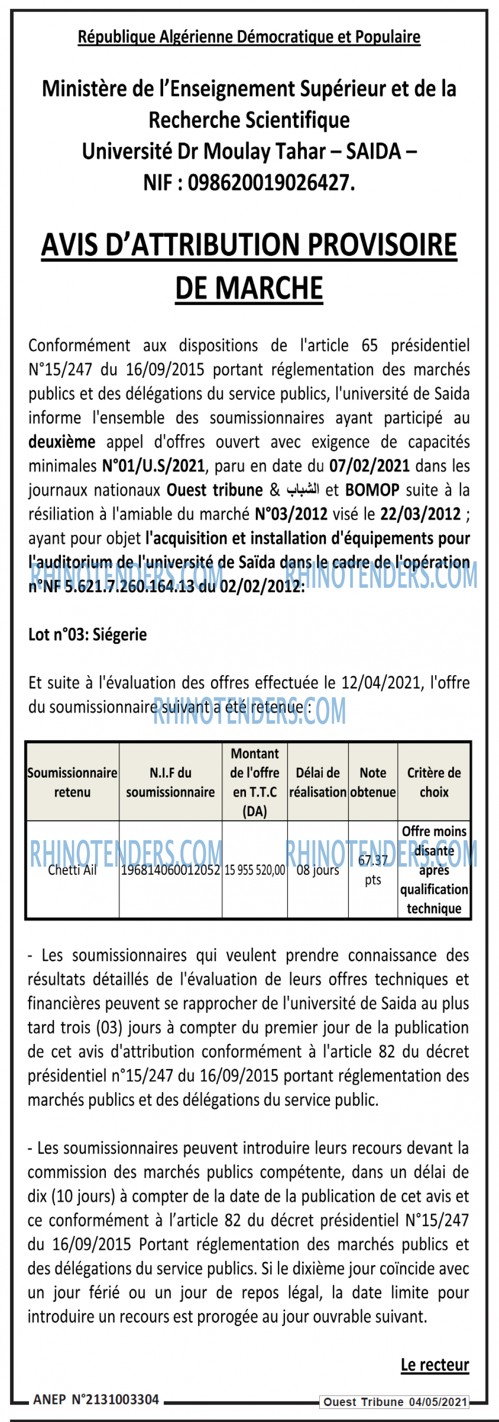 ouest TRIBUNE