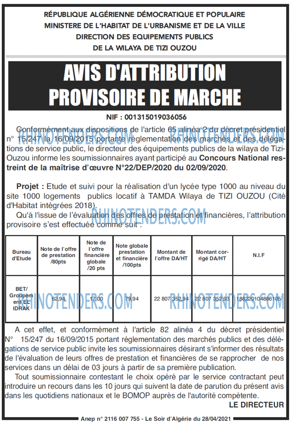 LE SOIR D'ALGERIE