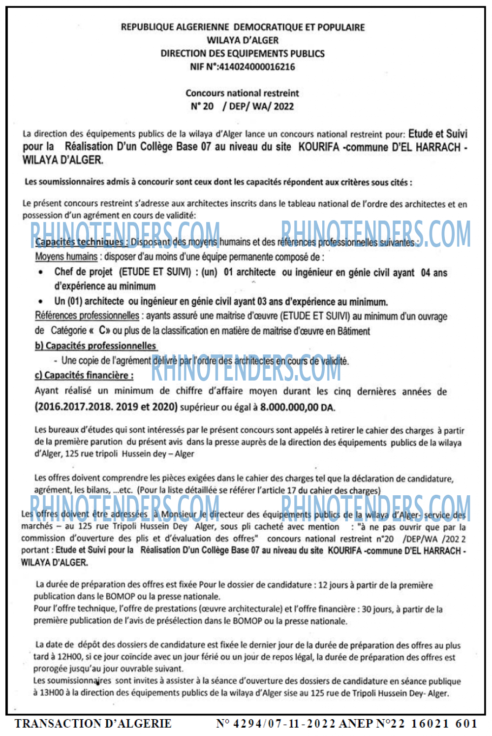 TRANSACTION D'ALGERIE