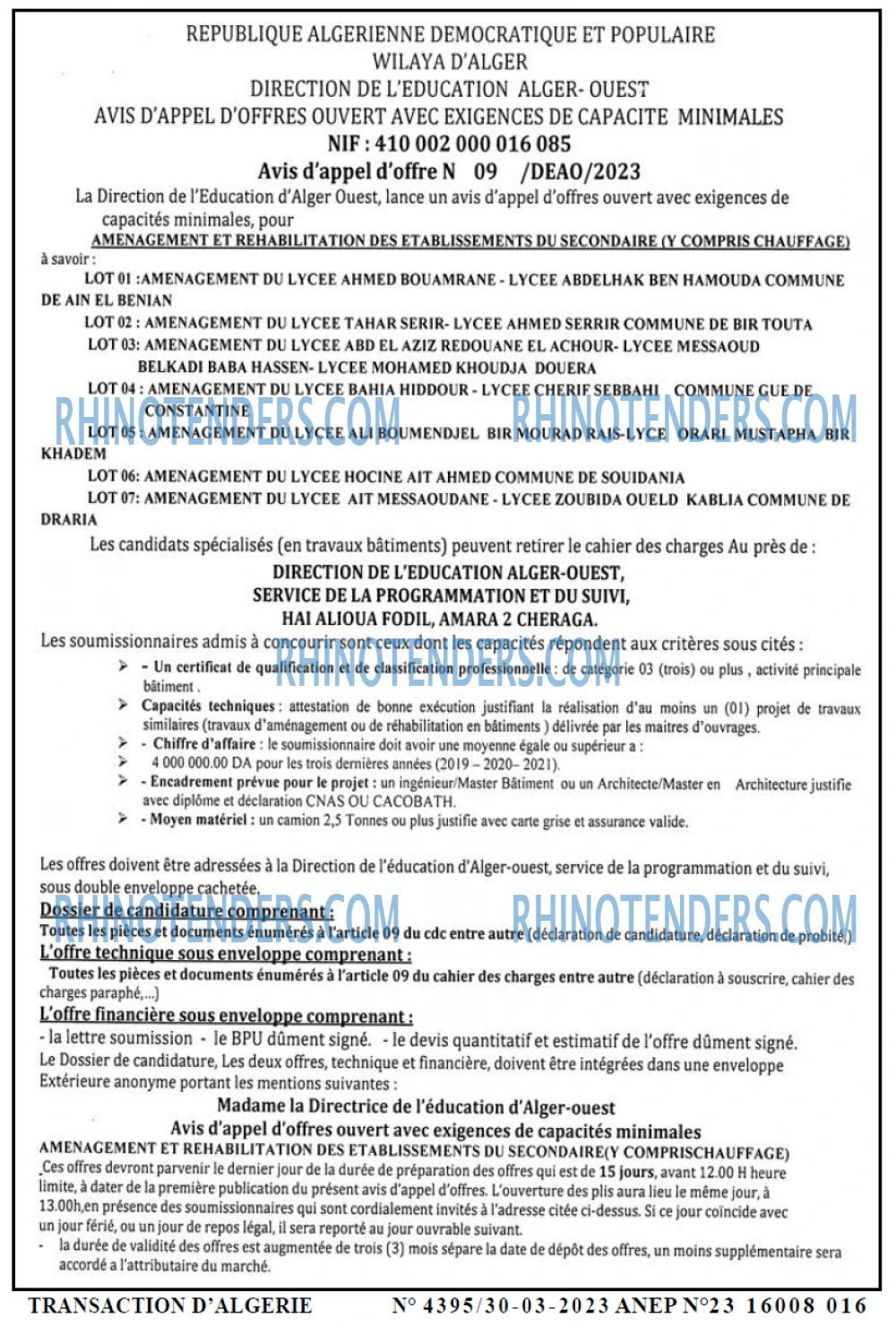 TRANSACTION D'ALGERIE