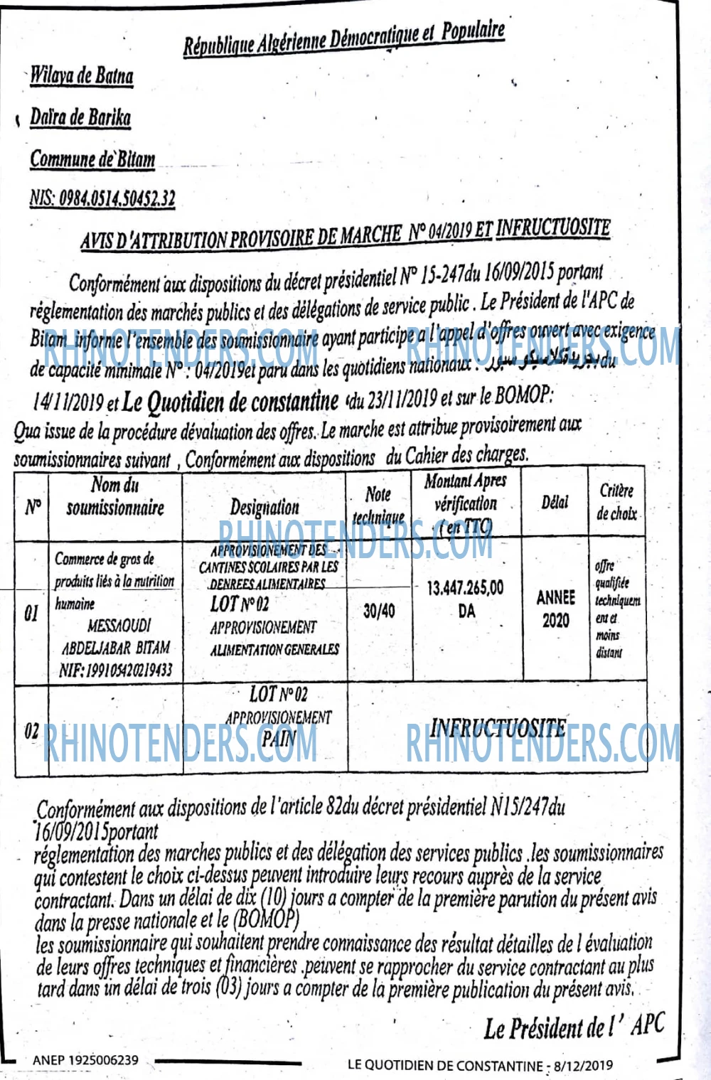 LE QUOTIDIEN DE CONSTANTINE