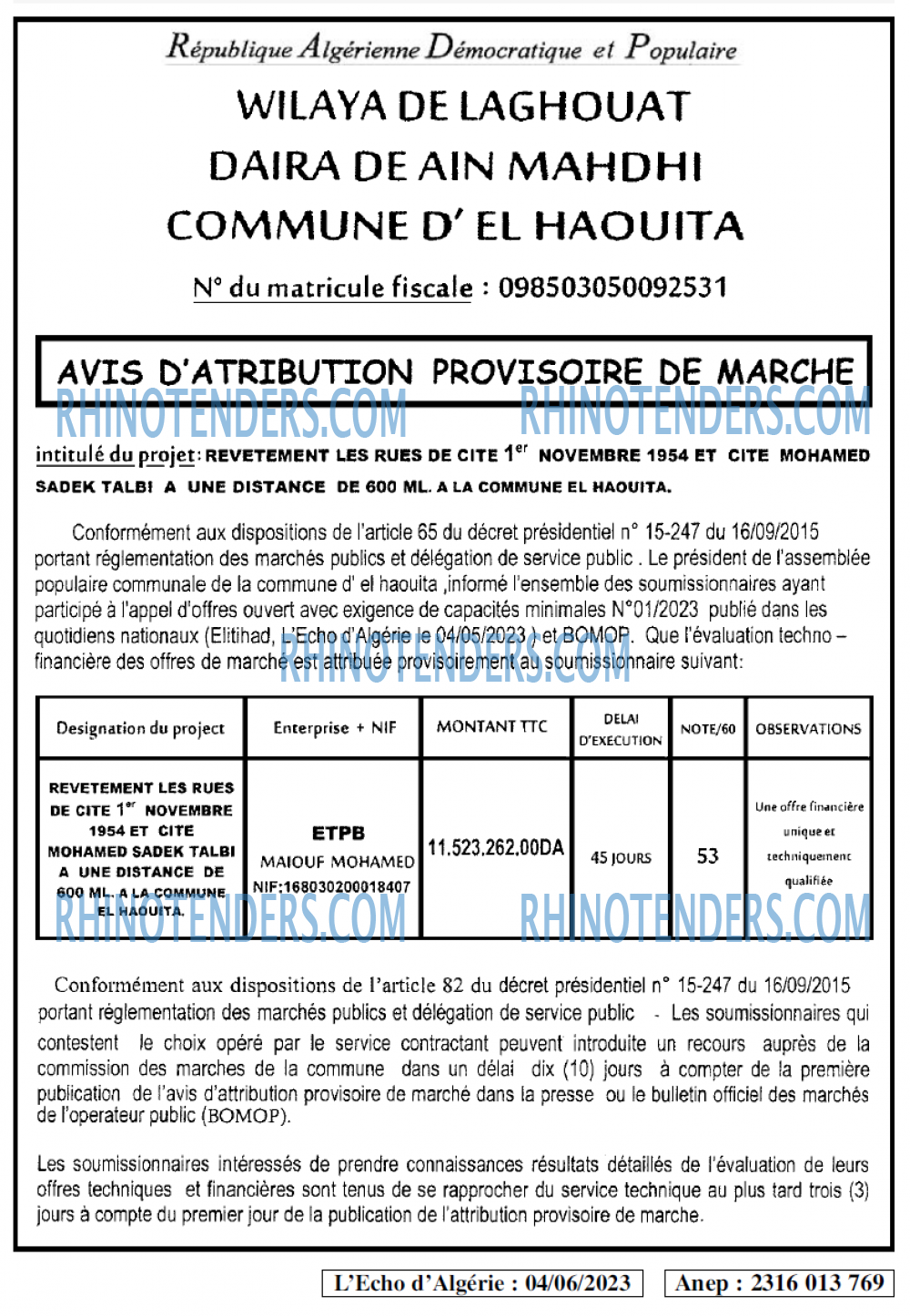 L'ECHO D'ALGERIE