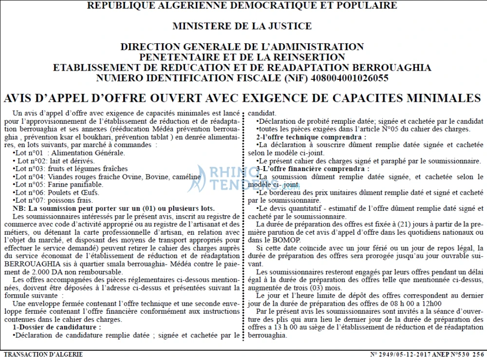 TRANSACTION D'ALGERIE