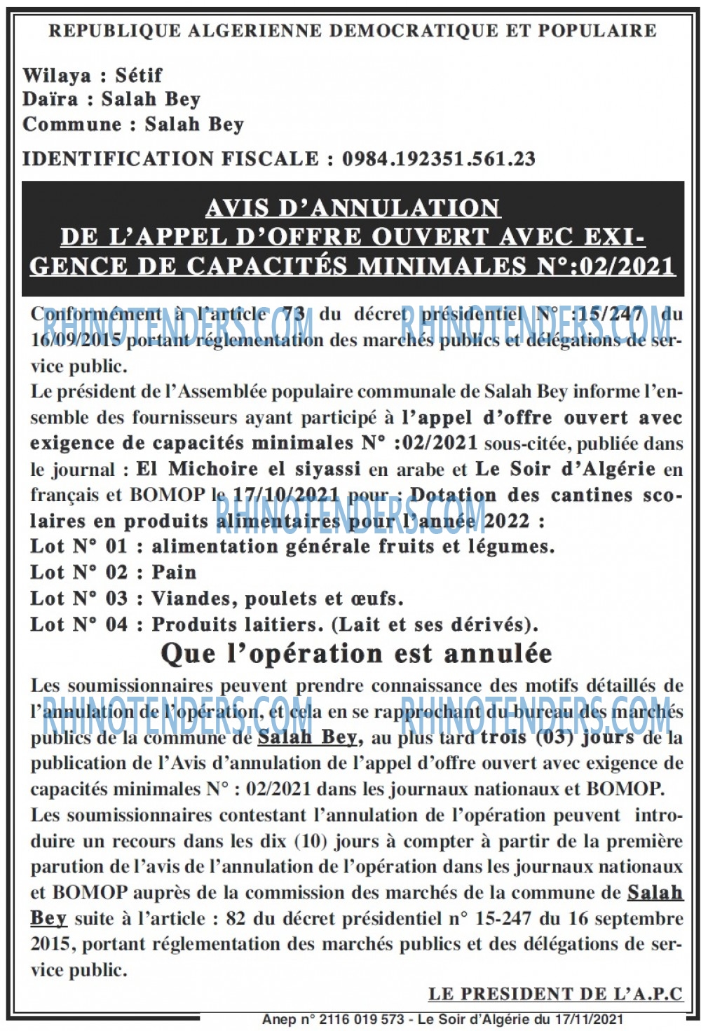 LE SOIR D'ALGERIE
