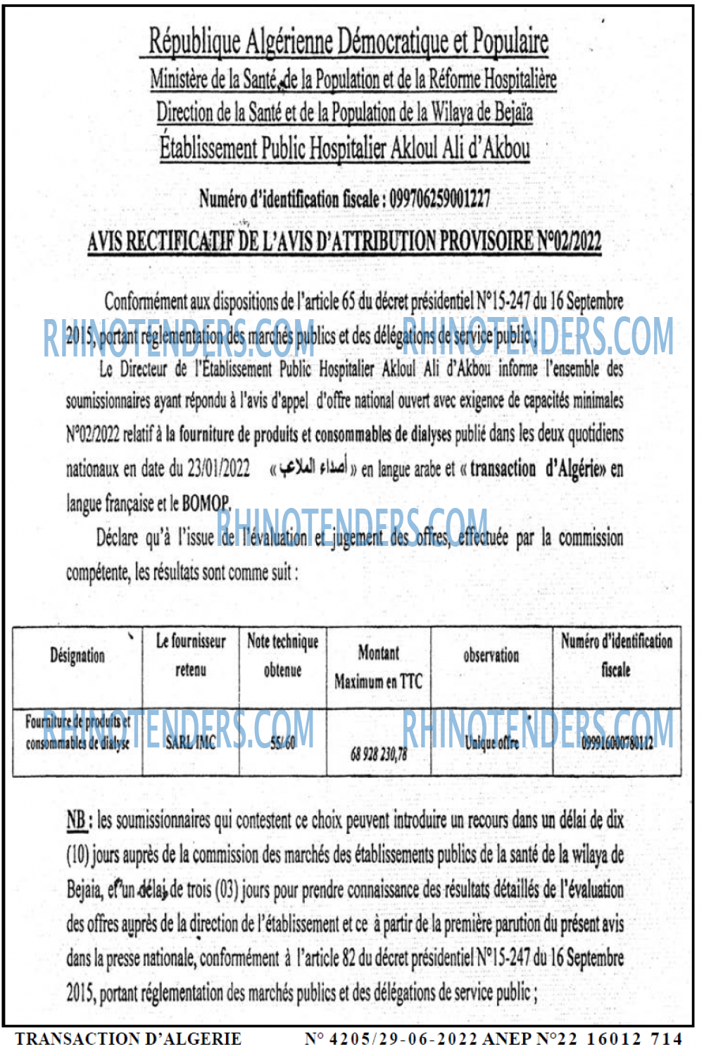 TRANSACTION D'ALGERIE