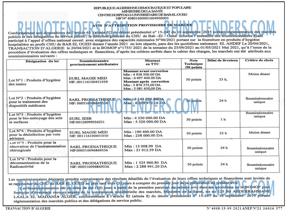 TRANSACTION D'ALGERIE