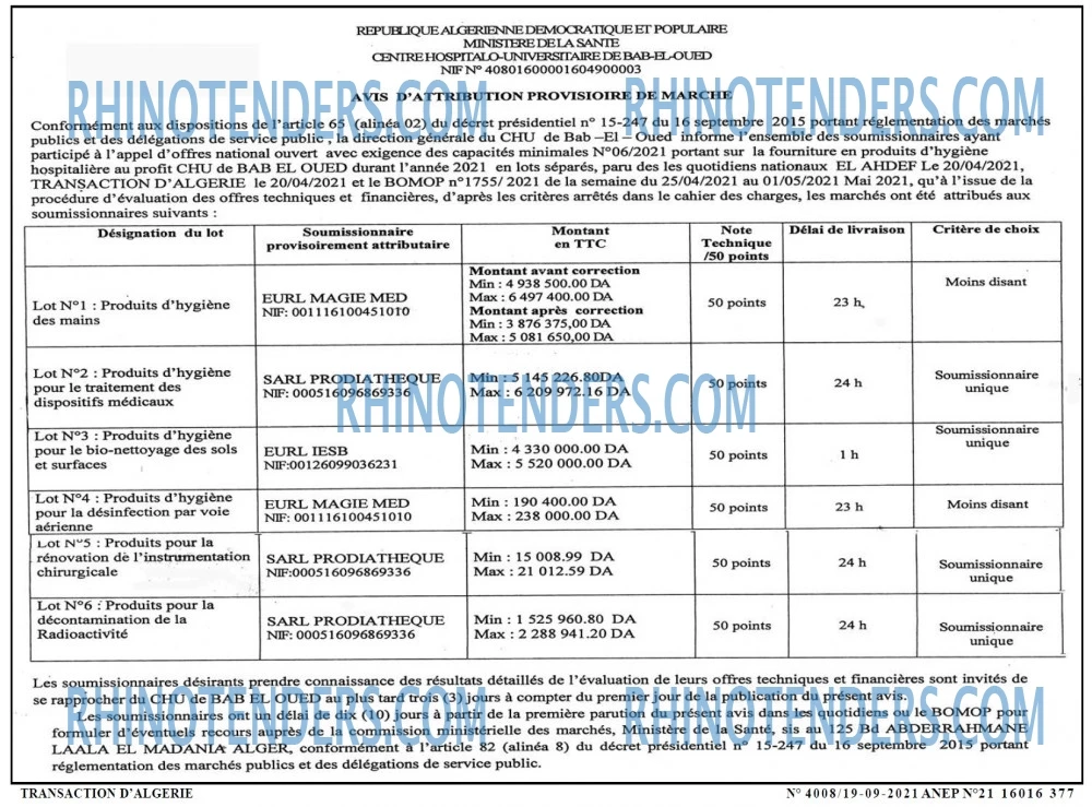 TRANSACTION D'ALGERIE