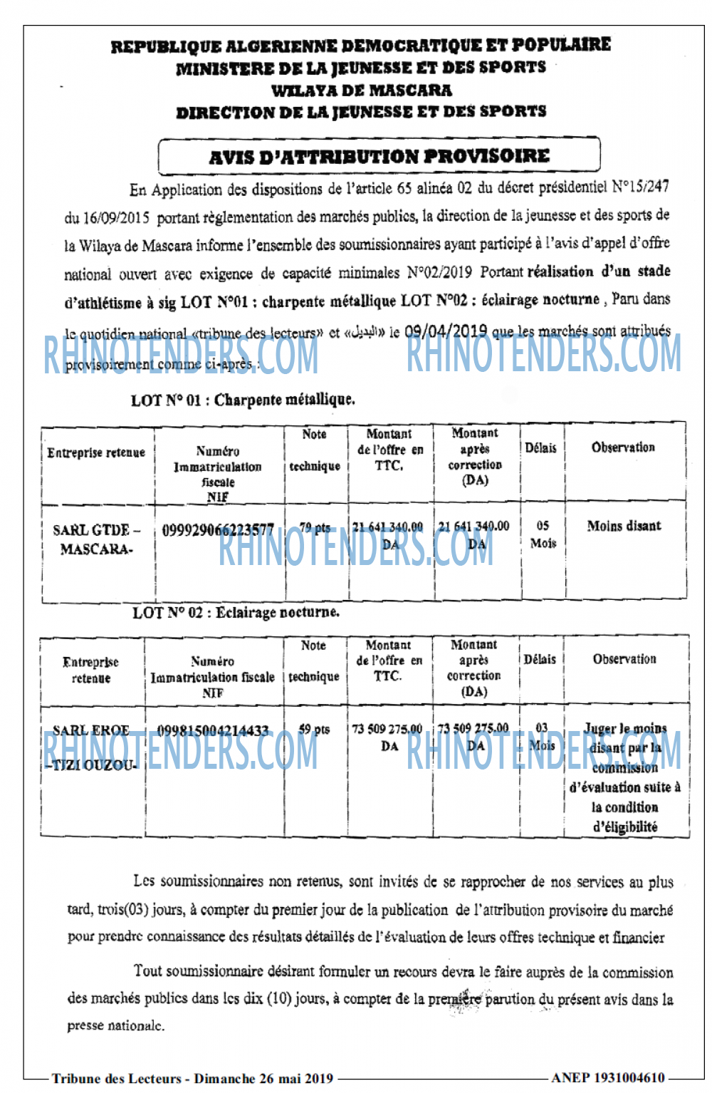 TRIBUNE DES LECTEURS