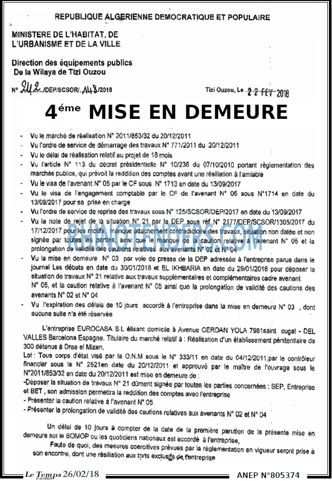 LE TEMPS D'ALGERIE