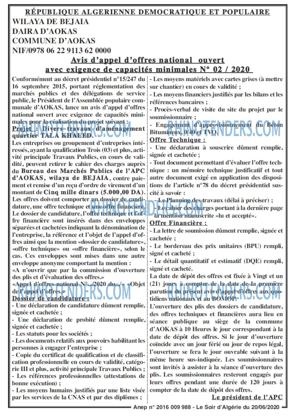 LE SOIR D'ALGERIE